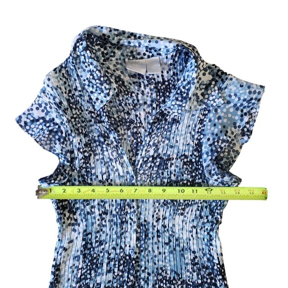 Vintage Y2K Sheer Button-Up‎ Pleated Polka Dot Blouse Womens L Feminine Casual - Picture 6 of 8